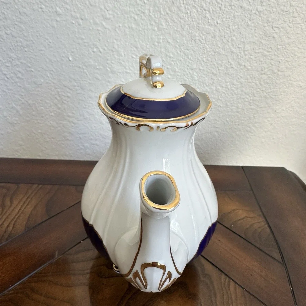 Zsolnay Hungary Pompadour‎ III Teapot 6.75 Inch Cobalt Blue 18kt Gilded Signed